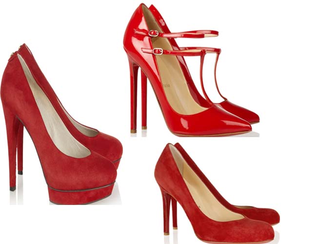 Red court shoes all from Net a Porter