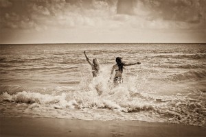 girls in the ocean waves