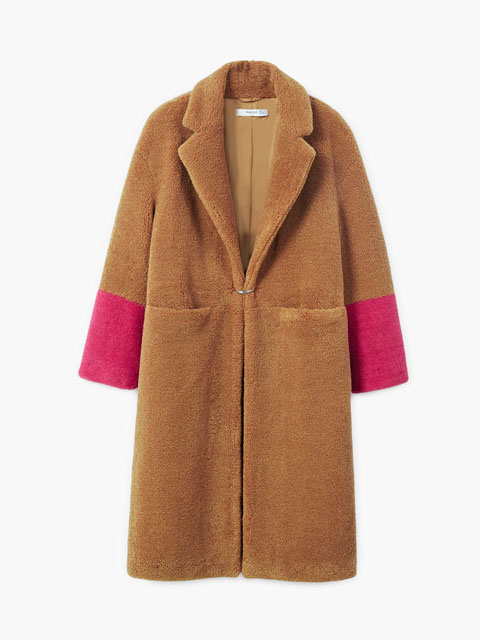 Contrast Faux Fur Coat | Mango | £79.99