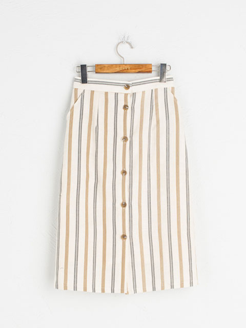 Pin Stripe Button Down Skirt | Olive | £69